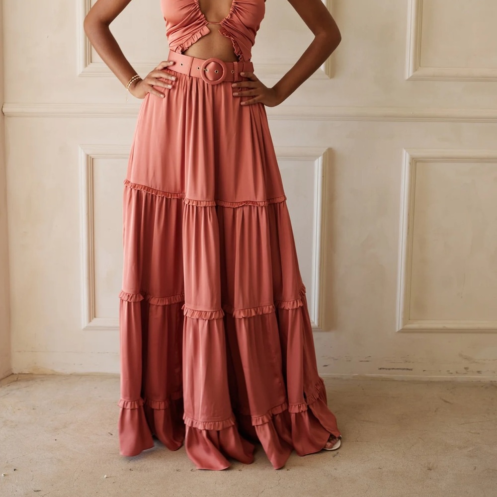 V. Chapman Pink Tiered Maxi Skirt Resort Wear